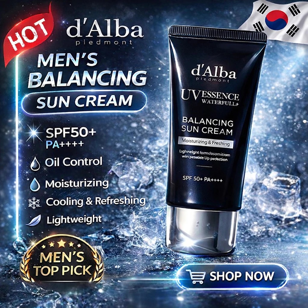DAlba UV Essence Waterfull Balancing Sun Cream SPF50+ PA++++ 50ml Lightweight Moisturizing Daily Sunscreen K-Beauty Men