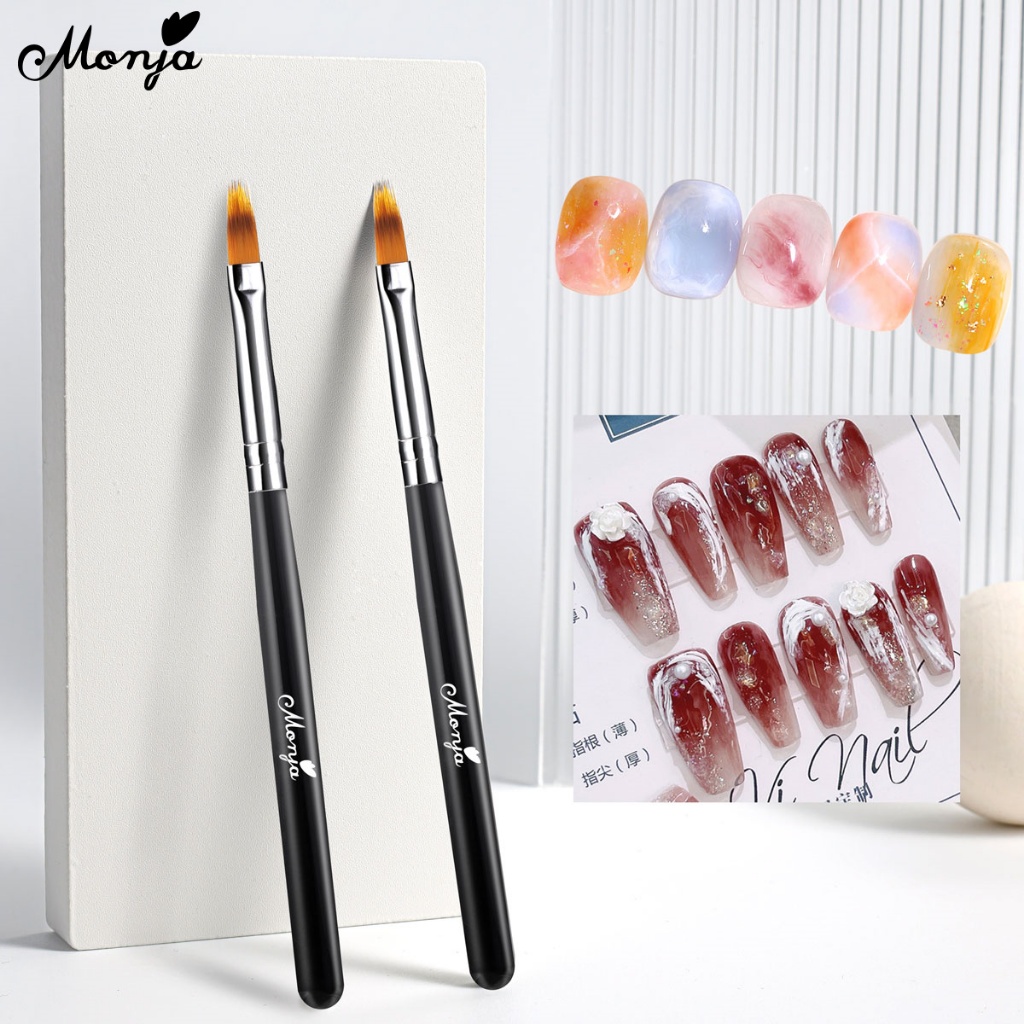 Monja แปรงปากกาเพ้นท์เล็บ ด้ามจับไม้ ไล่โทนสี สําหรับทําเล็บเจล UV DIY nail gel polish brush pen