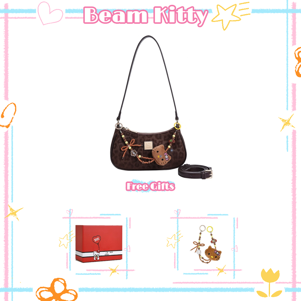 Beam Kitty กระเป๋าสะพายไหล่ลายดาวสีน้ำตาล สไตล์วินเทจ เหมาะสำหรับใช้เดินทางไปทำงานหรือออกเดท