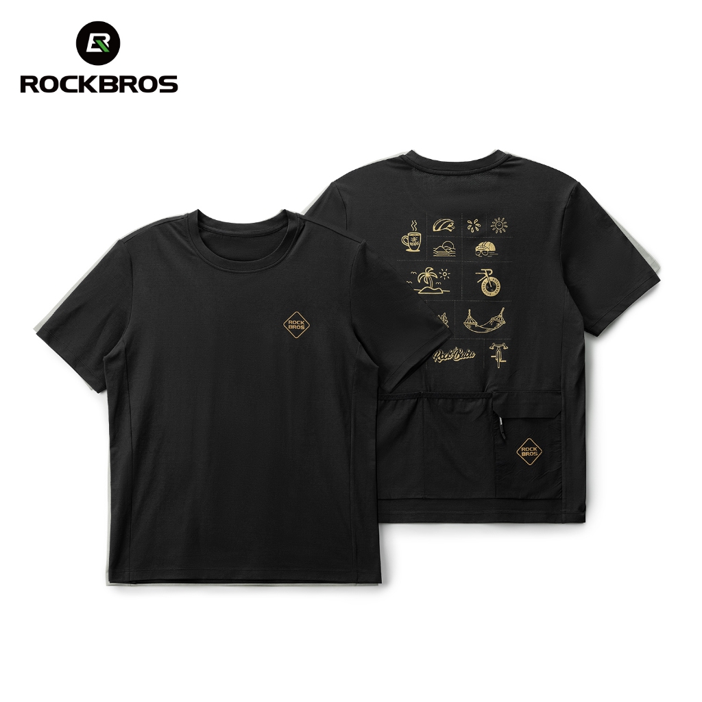 ROCKBROS เสื้อขี่จักรยาน ไม่จํากัดเพศ แขนสั้นแห้งเร็วระบายอากาศน้ําหนักเบายืดเสื้อจักรยานที่มีกระเป๋าหลาย