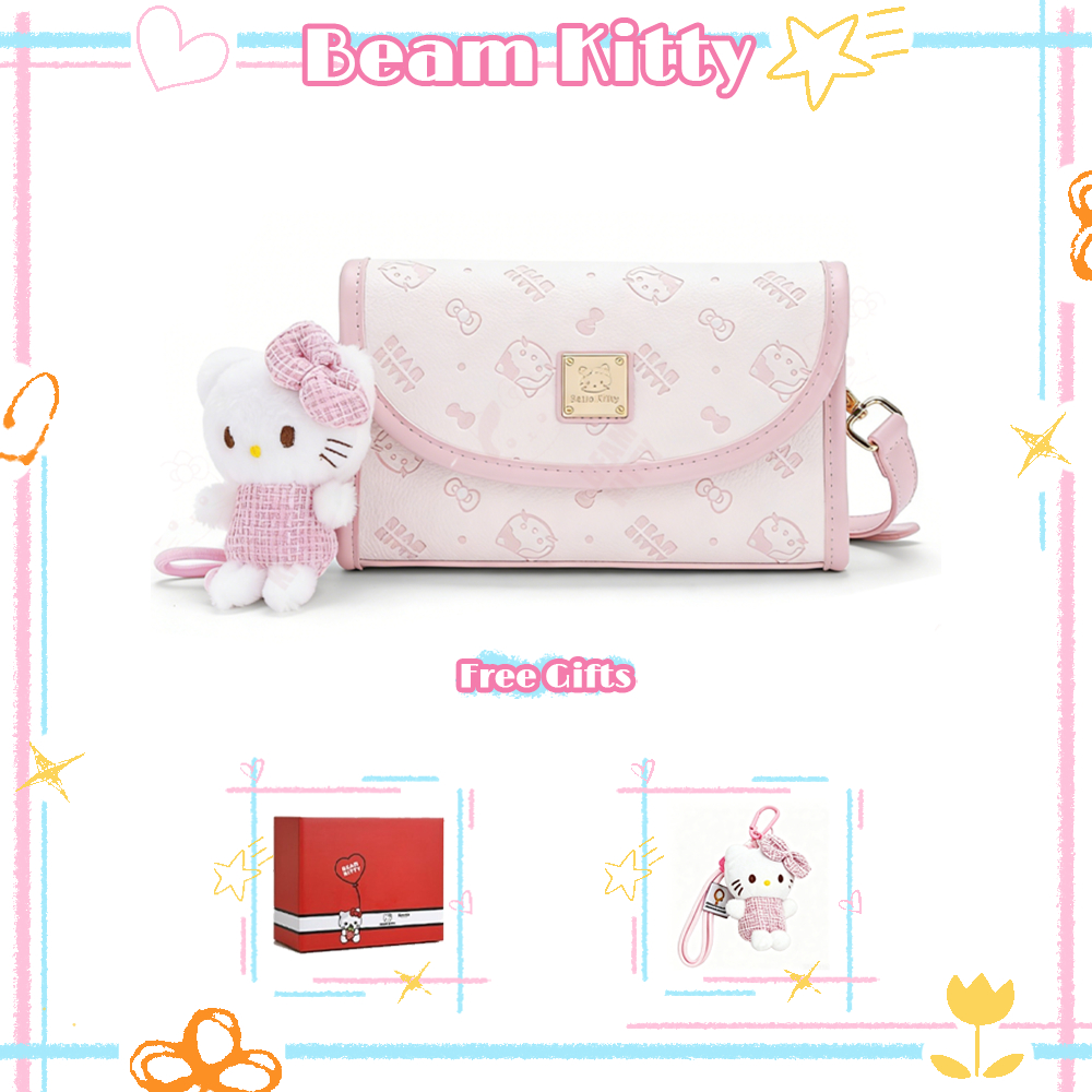 Beam Kitty กระเป๋าใบเล็กทรงสี่เหลี่ยมจัตุรัส ลายแมว ปิดด้วยแม่เหล็ก ปรับระดับสายสะพายได้ มาพร้อมพวงกุญแจน่ารัก