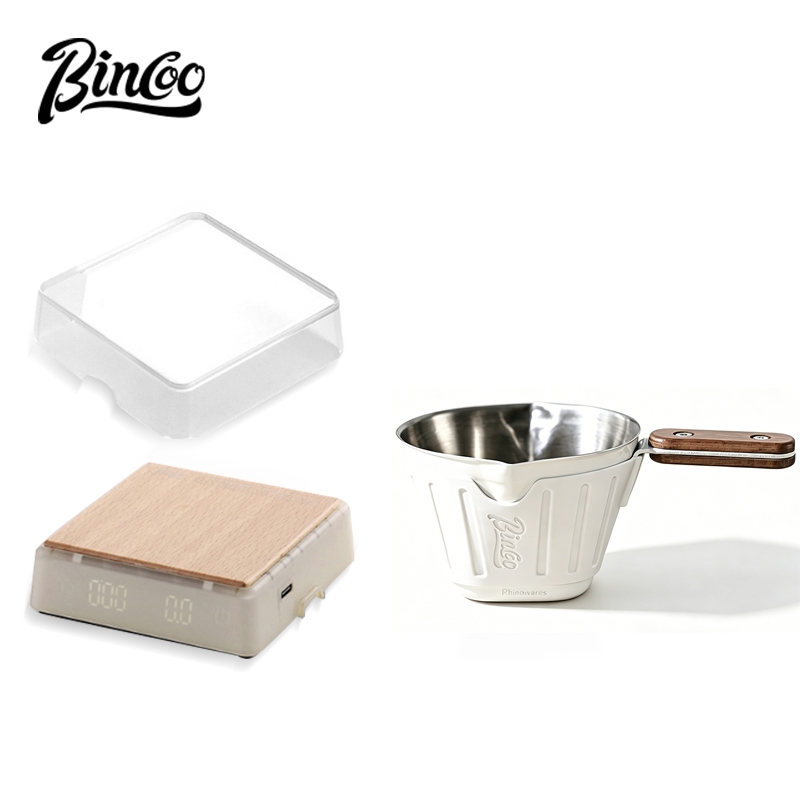 BINCOO ด้ามไม้แก้วสกัดกาแฟสแตนเลสพร้อมถ้วยตวงสําเร็จการศึกษาครีมเอสเปรสโซพร้อมเครื่องชั่งอิเล็กทรอนิกส์ 90ML