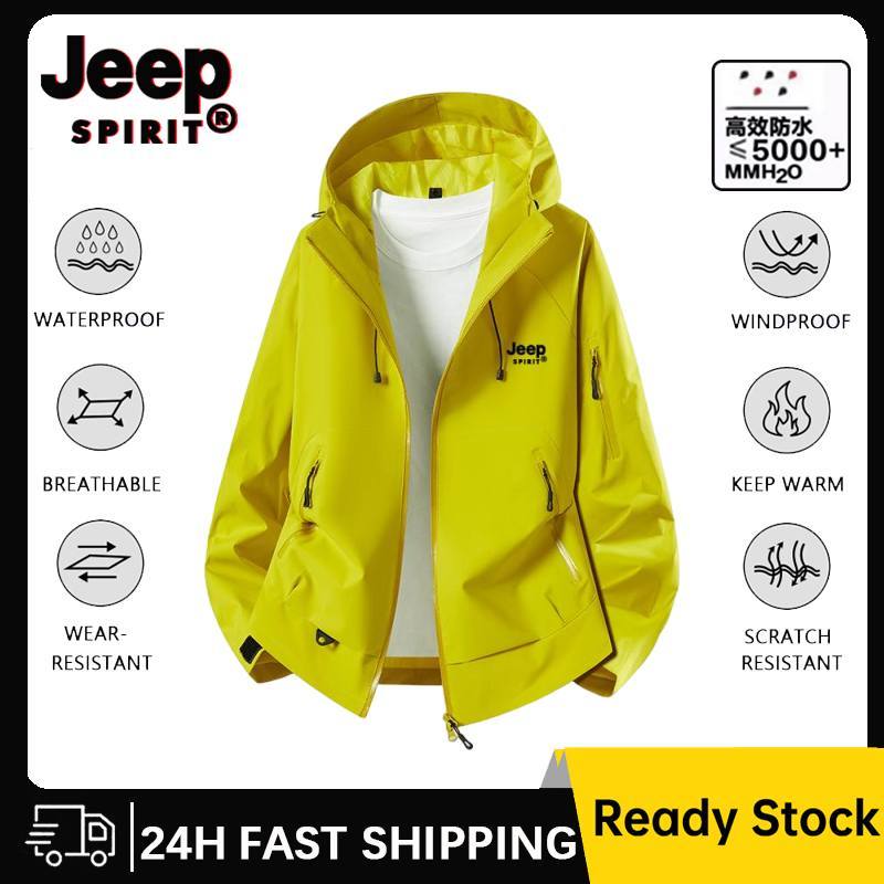 JEEP SPIRIT เสื้อคลุมกันน้ํากันลม-เสื้อแจ็คเก็ตเดินป่ากลางแจ้งแฟชั่นชั้นเดียวระบายอากาศ
