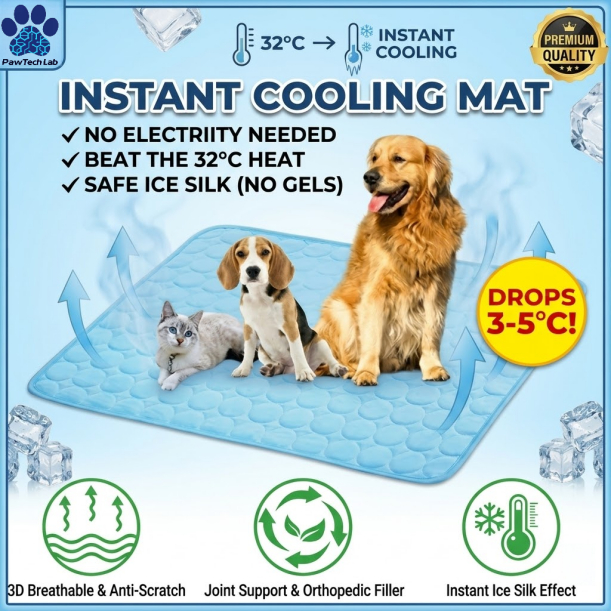 [PawTech Lab] ที่นอนเย็นสัตว์เลี้ยง | แผ่นรองนอนเย็น | ผ้าไหมน้ำแข็ง Ice Silk | ซักได้ พับได้ | สำหรับป้องกันฮีทสโตรก สุนัข แมว และสัตว์เลี้ยงขี้ร้อน