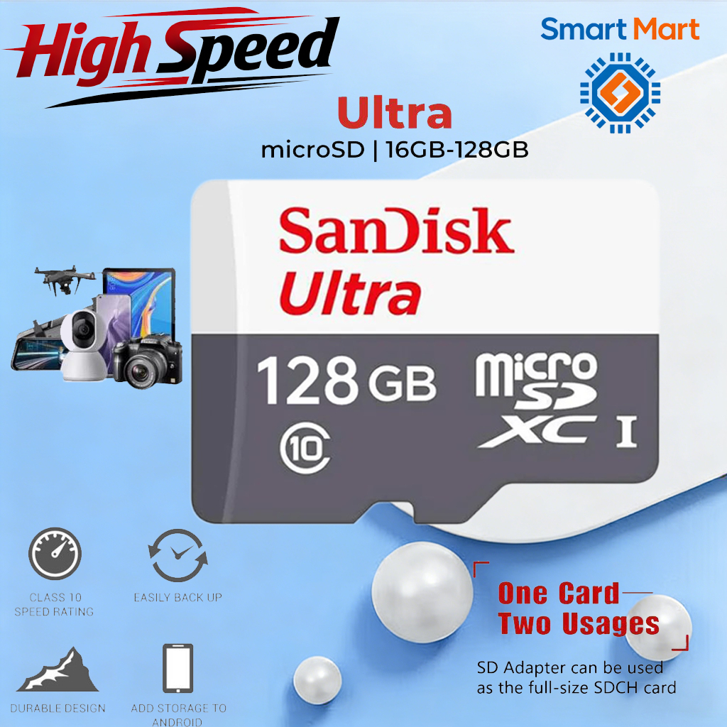 SanDisk Ultra Micro SDcard Class10  128GB 256GB 512GB SDSQUNR เมมโมรี่การ์ด กล้องวงจรปิดไร้สาย TF Ca