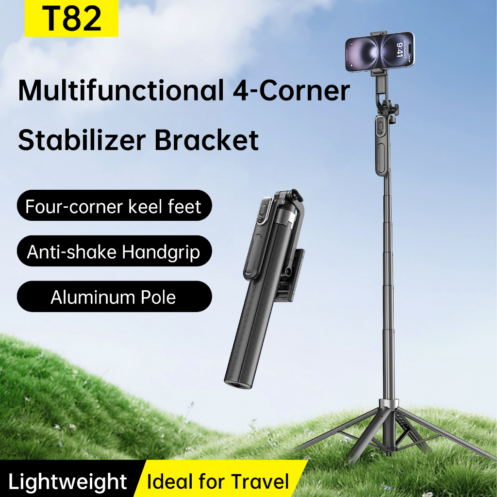 แบบพกพา T82 Selfie Stick ขาตั้งกล้องบลูทูธไร้สาย Stabilizer สําหรับ Live Vlog บันทึกวิดีโอ Anti - Sh