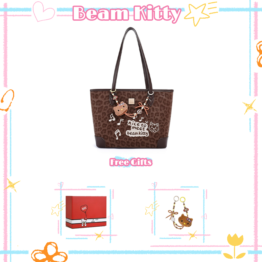 Beam Kitty กระเป๋าโท้ทขนาดใหญ่ลายเสือดาวสไตล์เกาหลี กระเป๋าสะพายไหล่สไตล์เรโทรสุดเท่ เหมาะสำหรับพกพาไปทำงาน