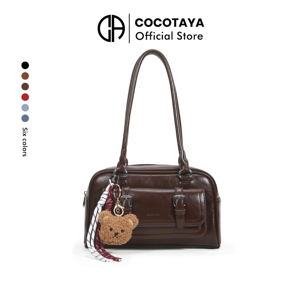 (COCOTAYA) Florra Bag กระเป๋าสะพายหนัง PU ย้อนยุค กระเป๋าใต้วงแขน แถมจี้ 1 ใบ