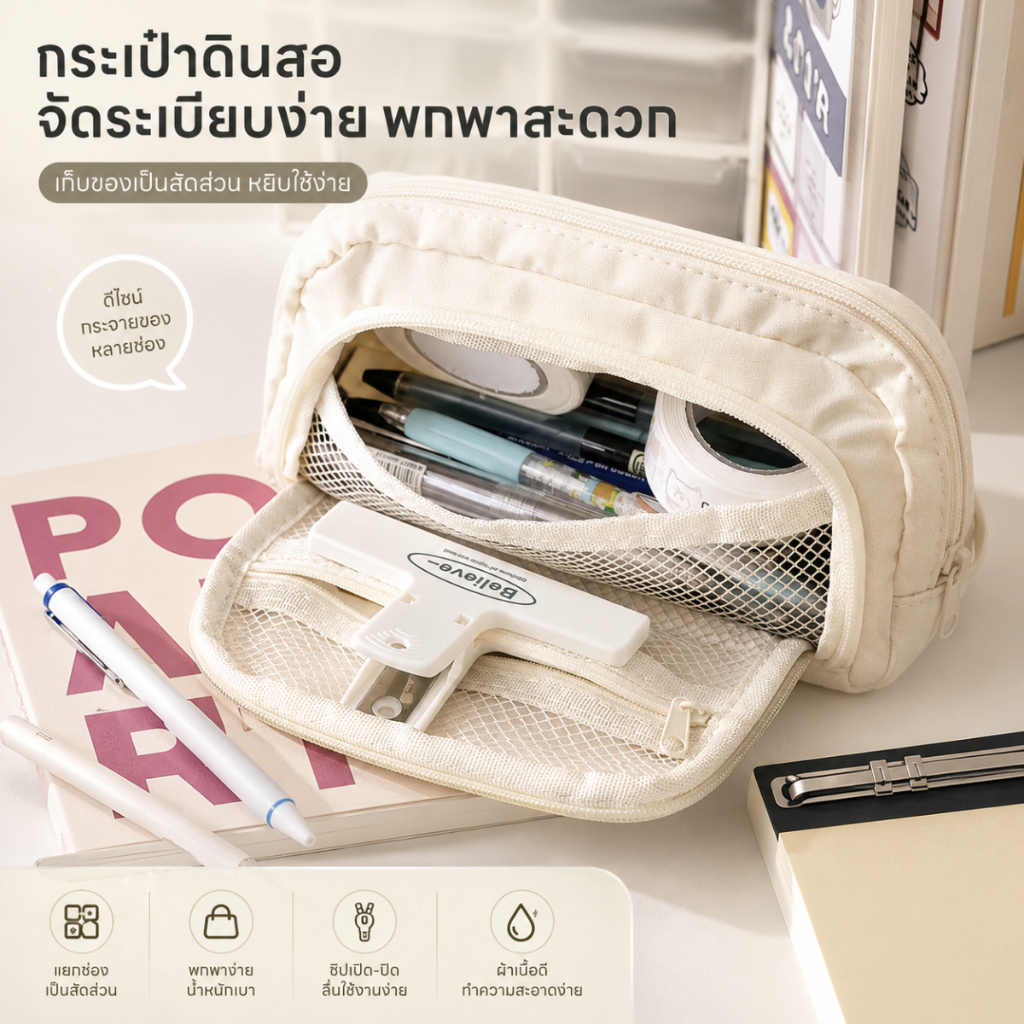 กระเป๋าใส่ดินสอ Pochacco กล่องดินสอน่ารัก ผ้าแคนวาส กระเป๋าเครื่องเขียน สำหรับนักเรียน สไตล์เกาหลี A00170