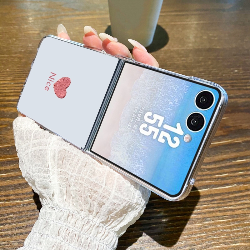 Samsung Galaxy Z Flip6 ZFlip5 ZFlip4 ZFlip3 จิตรกรรมหัวใจรัก คุณภาพสูง 2-in-1 Flip เคสโทรศัพท์