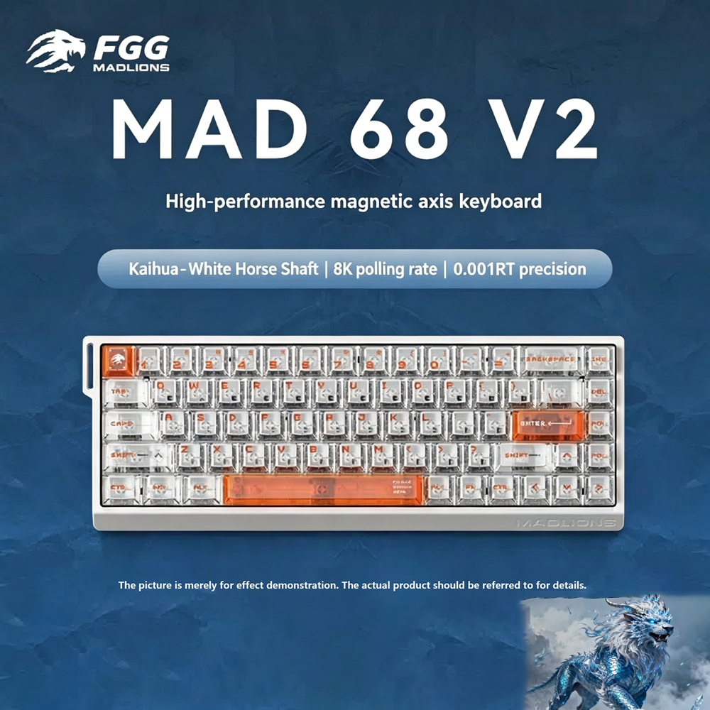 MADLIONS MAD 60 /68 V2 Magnetic Switch Keyboard 8K Polling Rate 0.125ms Low Latency Ice Carbon Keyca