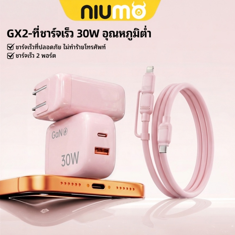 NIUMO GX2 Fast Charging Combo Xiao Tuan Yuan (รวมสติ๊กเกอร์มีสไตล์ฟรี) | ชุดชาร์จเร็ว 2-ใน-1 หัวชาร์จ + สายชาร์จ 1.5ม-หนึ่ง ชุด สําหรับทุกอุปกรณ์คุณ