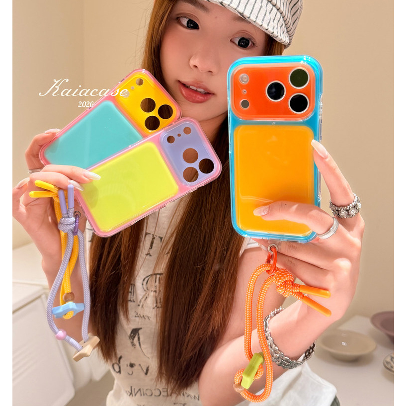 Contrast สี Jelly ซิลิโคน Air Cushion Wrsit สายคล้องเคสโทรศัพท์สําหรับ iPhone 17Promax 17Pro 13 14 15 16 Pro Max กันกระแทกผู้หญิงฝาครอบมือถือ