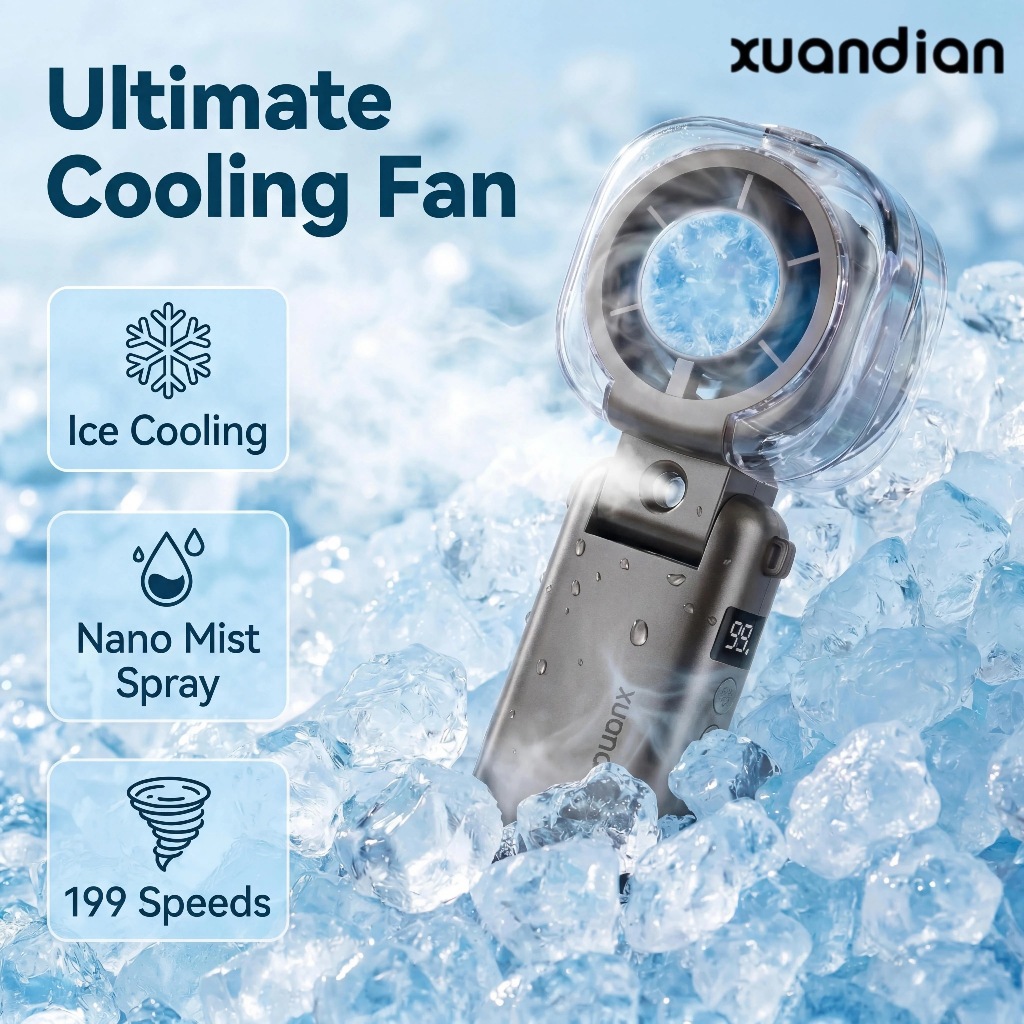 【New】XuanDian 2026 พัดลมหมอกนาโนเซมิคอนดักเตอร์น้ําแข็งระบายความร้อน 199 ความเร็วจอแสดงผล LED แบบพับได้ 24H จัดส่งในสต็อก