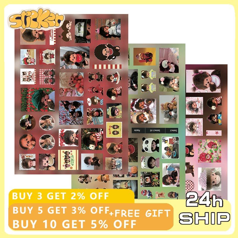 8 ชิ้น Monchhichi การ์ตูนสติกเกอร์ตกแต่งโทรศัพท์ถ้วยน้ําสติกเกอร์กันน้ําของขวัญเด็ก