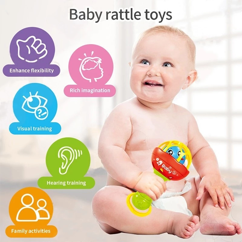 HOMEFUN 0-12 เดือน Baby Rattle Soft Bell Teethers มือสั่น Hand Cranking Bell Comfort ของเล่น Early Education