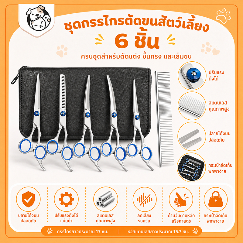 กรรไกรตัดเฉือนแกะ ปลอดภัยไม่เจ็บ กรรไกรตัดขนสุนัขและแมว วัสดุสแตนเลส แม่เหล็กกันสนิม