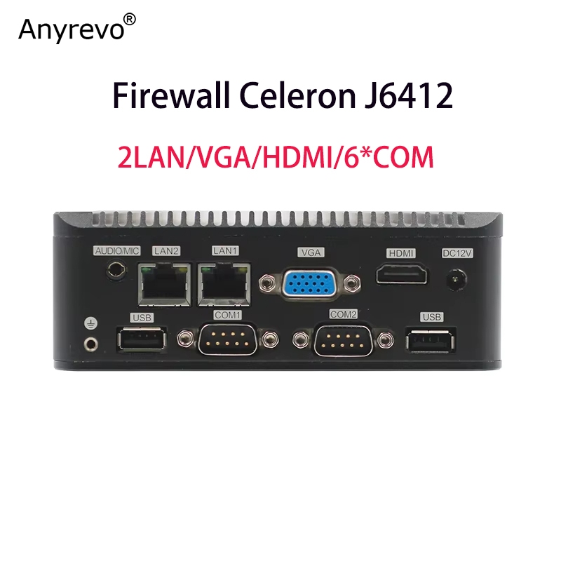 อุตสาหกรรม Fanless Mini PC Celeron J6412 Dual LAN 6*COM HDMI WIFI Windows 11 คอมพิวเตอร์ minipc Desk