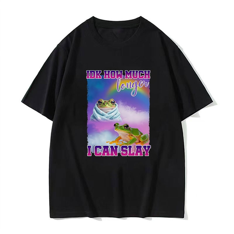 IDK มากเกินไปอีกต่อไปฉันสามารถ Slay กบเสื้อยืดตลกกบ Meme เสื้อยืด Rainbow อารมณ์ขัน Tee Casual รอบคอ
