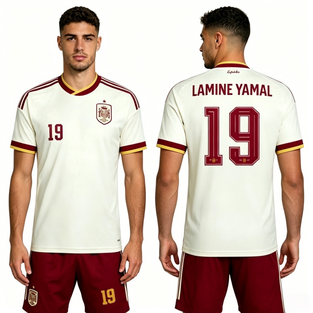 เสื้อเจอร์ซีย์ทีมสเปน ฟุตบอลโลก 2026 เสื้อเยือน รุ่นแฟน ปรับพิมพ์ชื่อและเบอร์ได้ โรดริโก้#16 ลามิน ยามาล#19 โอลโม#10