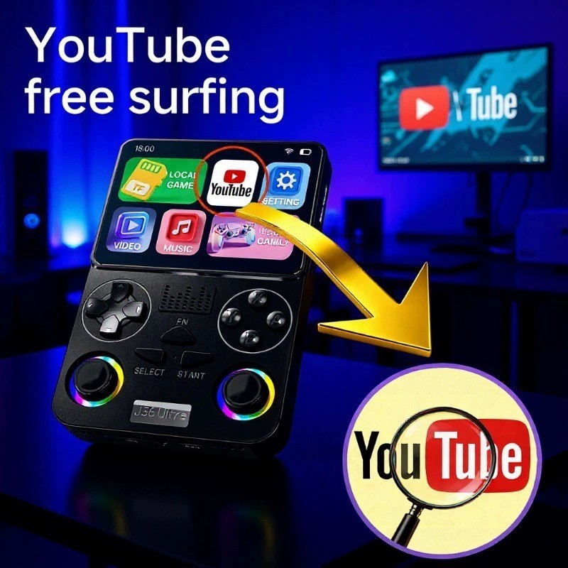 J36 Ultra Android เกมมือถือฟังก์ชั่นเกมมือถือนาฬิกา YouTube วิดีโอ High-Definition ขนาดใหญ่-หน้าจอ Nostalgic Arcade เกมพกพาของขวัญมือถือของขวัญที่ดี