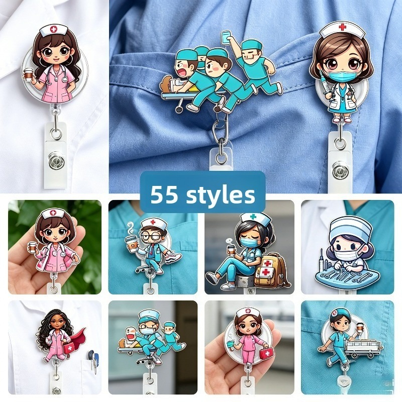 55สไตล์การ์ตูนหมอพยาบาลป้ายอะคริลิรีลหด รหัส ผู้ถือบัตร2งแบนอุปกรณ์พนักงานทางการแพทย์ออกแบบน่ารักสําหรับพยาบาล