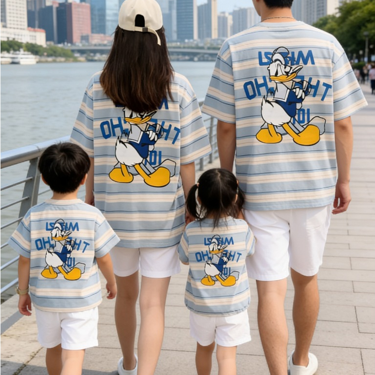 Stripe Family Matching Set Tshirt แม่และลูกสาวที่ได้รับรางวัลชุดคู่เสื้อยืดชุดรอมเปอร์เด็ก