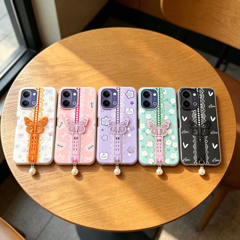 วงเล็บผีเสื้อพิมพ์ Candy Jelly 2-in-1 เคสโทรศัพท์สําหรับ VIVO T3X T4X T4R T4 Pro 4G 5G Stylish ปลอกฝ