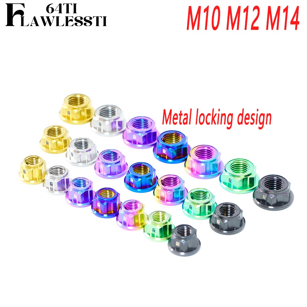 FLAWLESSTI M10 M12 M14 Gr5 Titanium Nutด้านหน้าด้านหลังเพลาสําหรับForza 350 ADV 350 Giorno 125 PCX 160 Wave 125i XMAX 300 NMAX 155