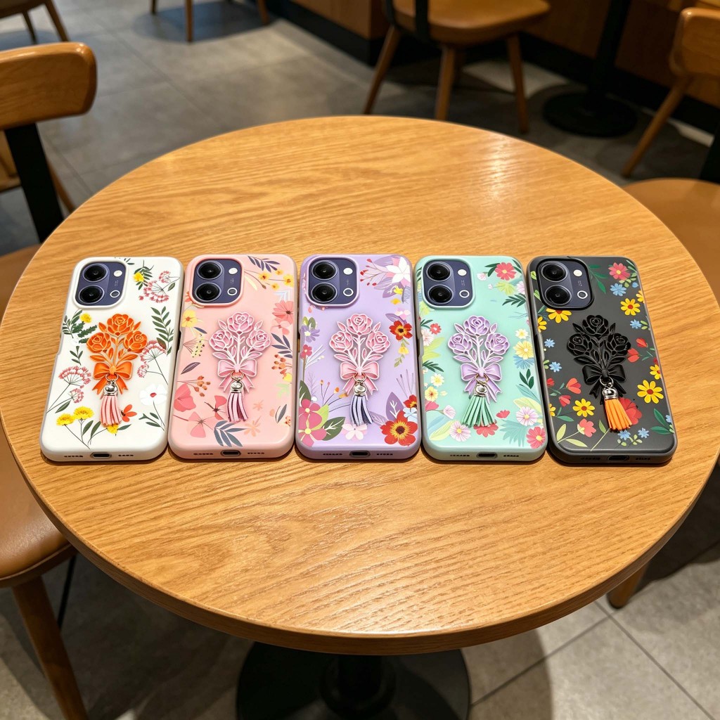 Rose พู่จี้พิมพ์ Candy Jelly 2-in-1 เคสโทรศัพท์สําหรับ VIVO T3X T4X T4R T4 Pro 4G 5G ปลอกฝาครอบป้องก