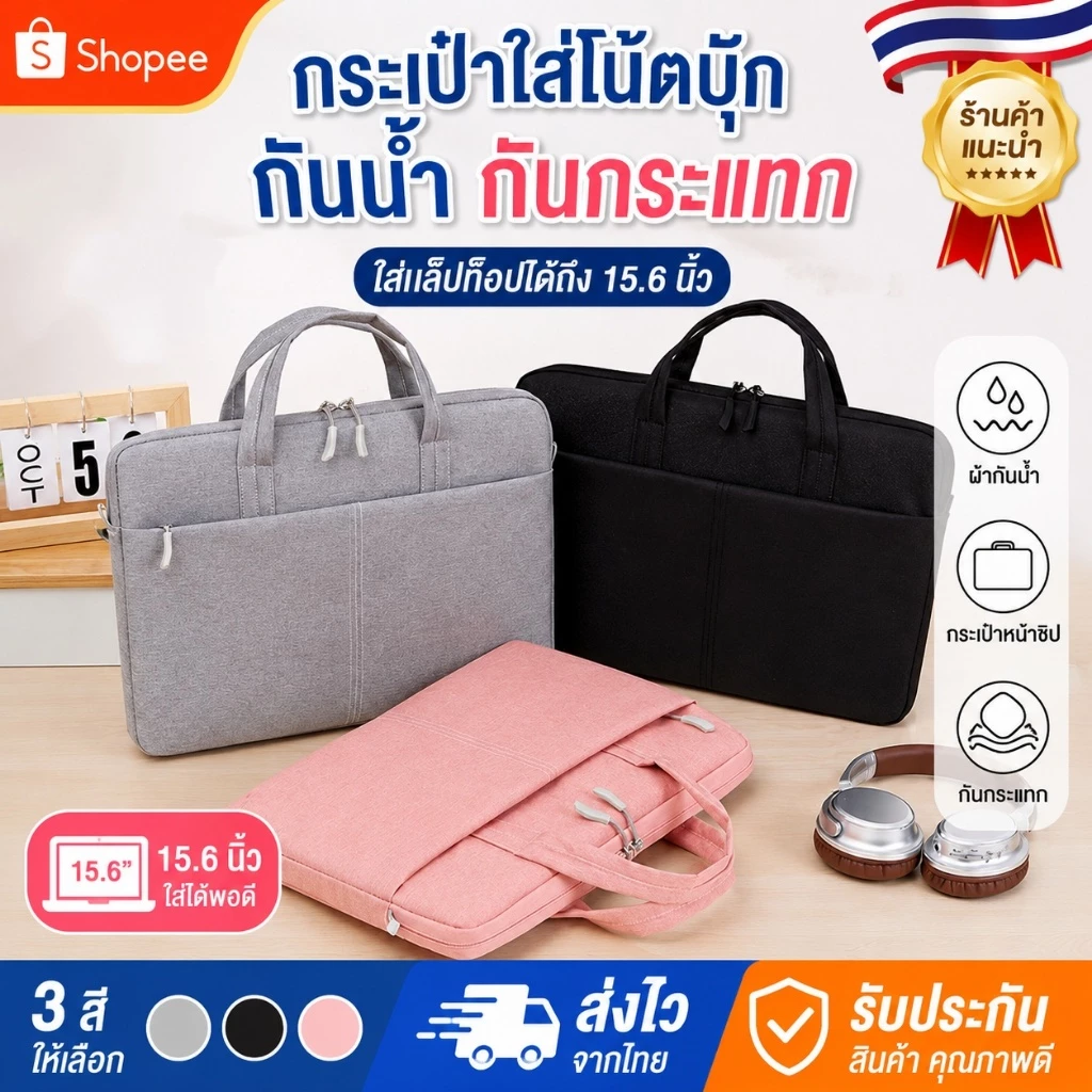 กระเป๋าโน้ตบุ๊ก 14 นิ้ว 15.6 นิ้ว ซองใส่แล็ปท็อป กันกระแทก กันน้ำ กระเป๋าคอมพิวเตอร์พกพา สำหรับผู้หญิงและผู้ชาย