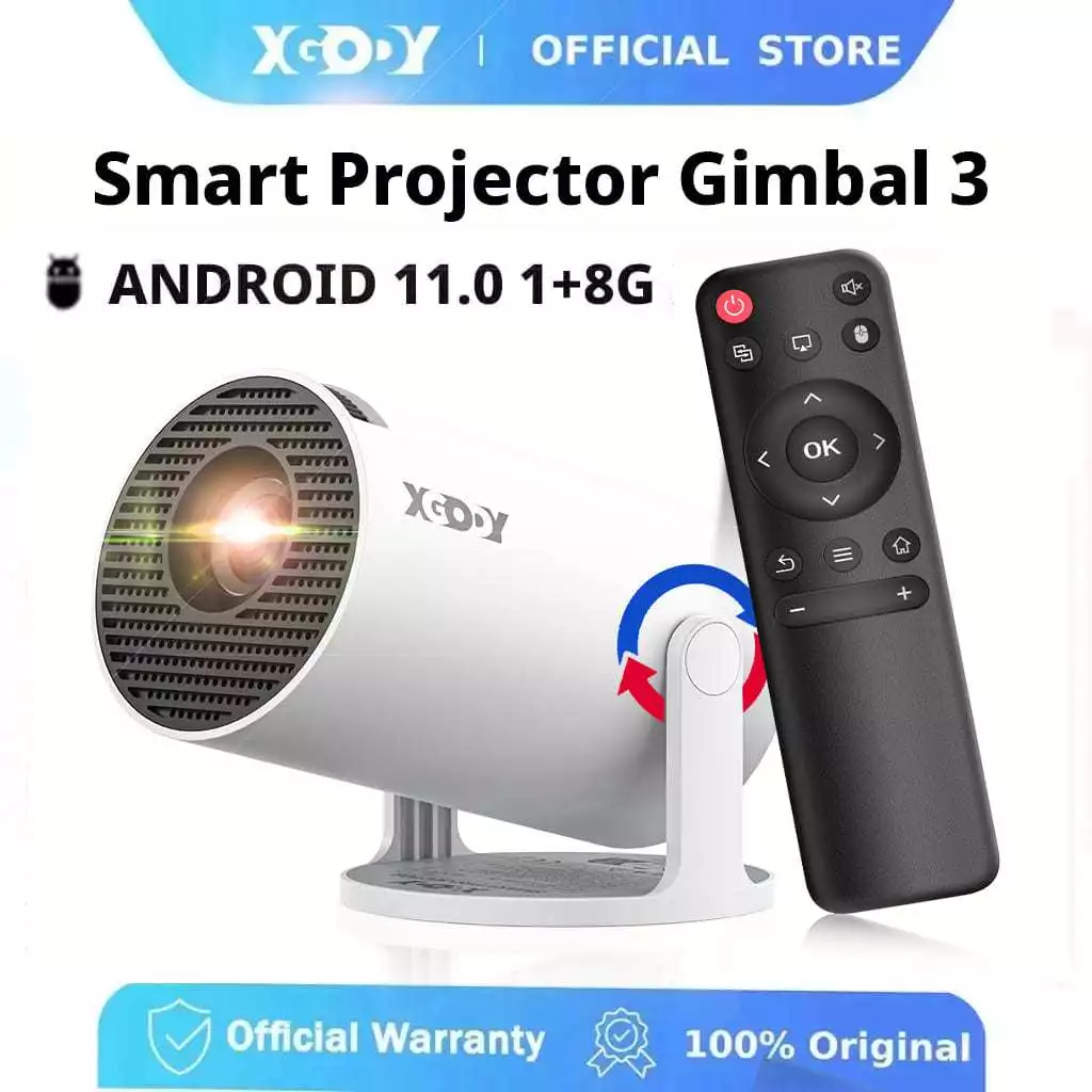 （จัดส่งในท้องถิ่น）XGODY Gimbal 3 NEW โปรเจคเตอร์ 4K Native 1080P Android 11.0 บลูทูธ 5 โปรเจคเตอร์ 12000 Lumens 4K
