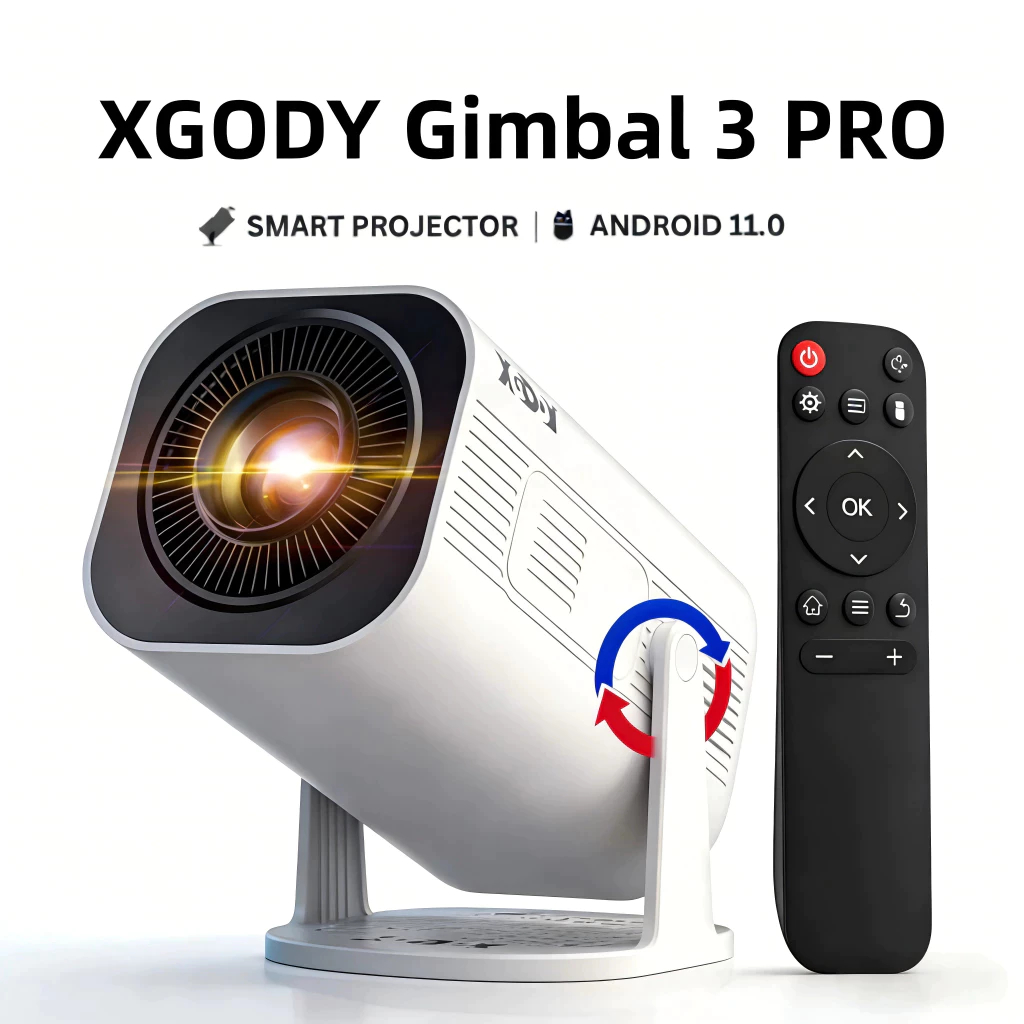XGODY Gimbal 3 Pro โปรเจคเตอร์หมุน360° 300ANSI Android11 Native1080P รองรับ4K WiFi6 บลูทูธ5.4
