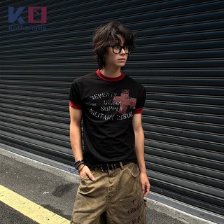 Vintage Street style Short Sleeve T-shirt Cross Military Letter Print Loose Casual Summer UnisexTop
