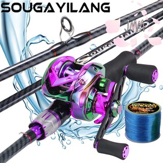 Sougayilang Baitcasting Combo 7.2 : 1 Carretel + 1.8M 10KG Kit De Vara Com Linha E Iscas Pesca Em Água Doce