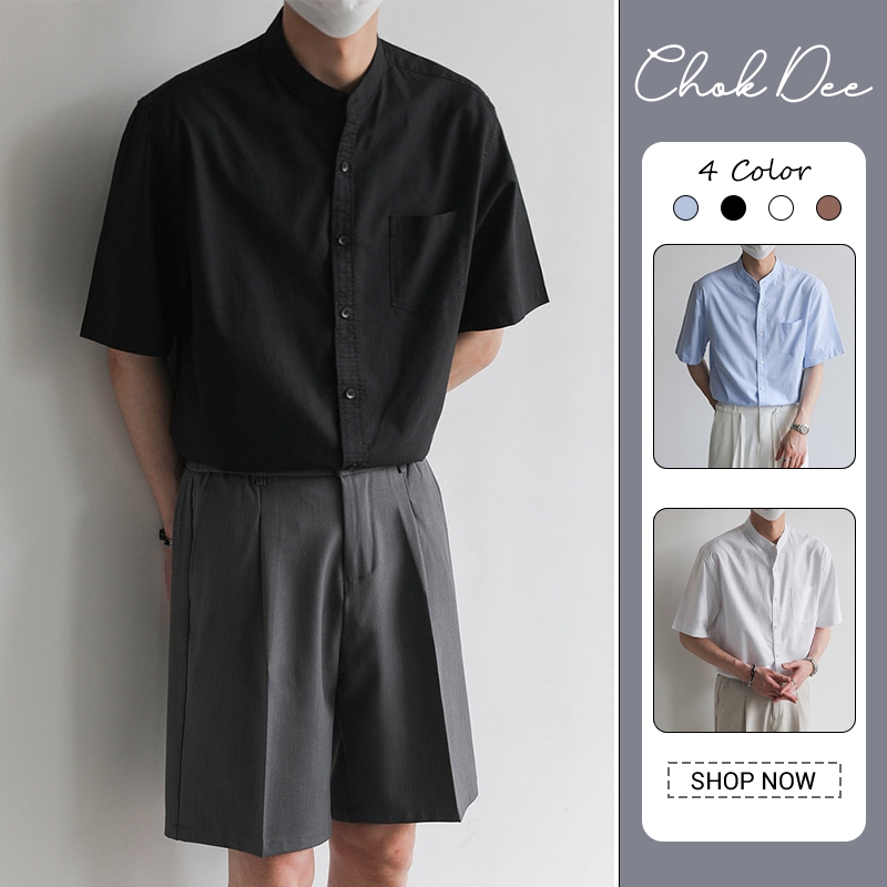 เสื้อเชิ้ตแขนสั้นคอกลมสไตล์เกาหลีมีผ้าน้ําหนักเบาระบายอากาศได้ดีไม่อับชื้น –ใส่แล้วมีสไตล์เข้ารูป!