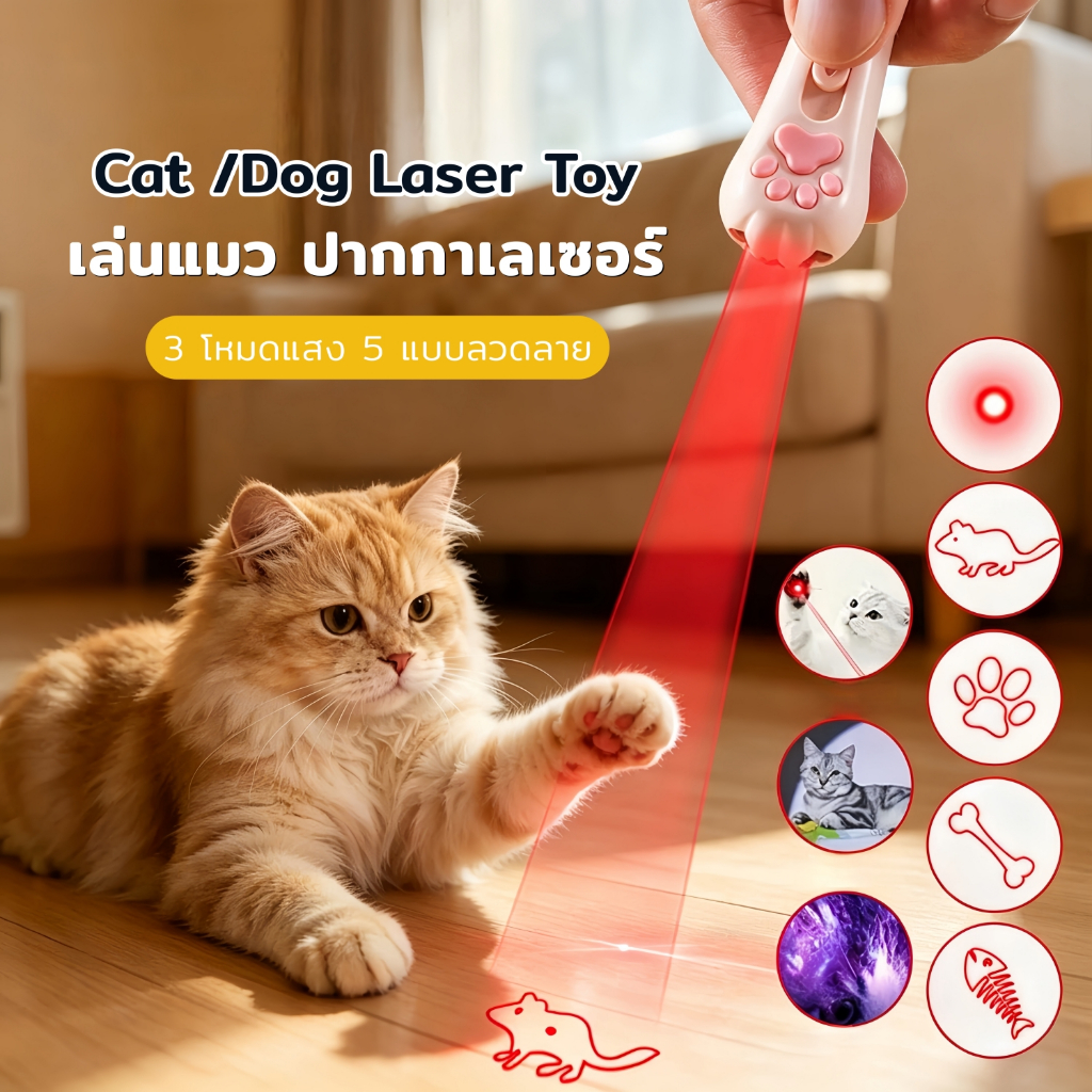 Horbong Pets พร้อมส่ง เลเซอร์แมว เลเซอร์ล่อแมว ไฟฉายแสง UV ไฟฉายเชื้อรา ไฟ 3 โหมด ของเล่นแมว