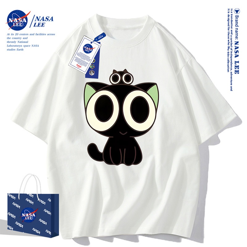 เสื้อยืดคอลเลคชั่น NASA ลายแมวตากลมโต สไตล์อเมริกัน ใส่ได้ทั้งชายหญิง ทรงหลวม น่ารัก เหมาะกับหน้าร้อน