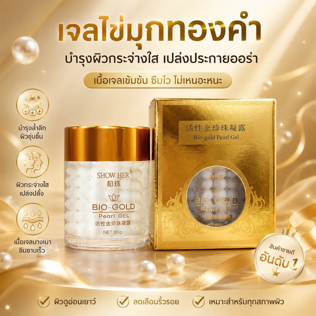 SHOW HER / เจลไข่มุกทองคำชีวภาพ Bio Gold Pearl Gel กลิ่นโสม 60g ให้ความชุ่มชื่น บำรุง ต่อต้านริ้วรอย