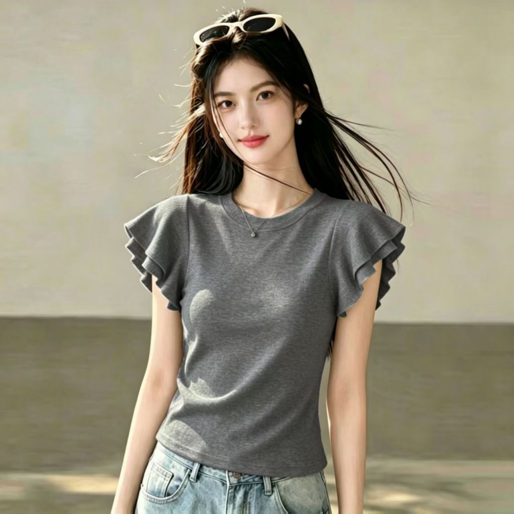 เสื้อยืดผู้หญิงทรงเข้ารูปอเนกประสงค์แฟชั่นระบายอากาศและสีที่บริสุทธิ์ที่มีการตกแต่งนัวเนีย