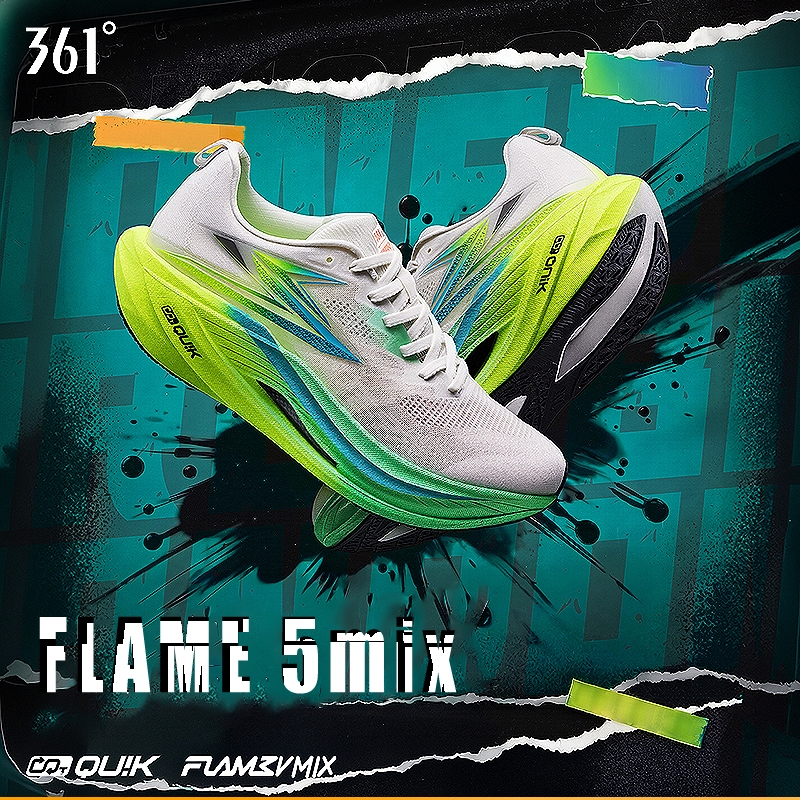 [จัดส่งจากกรุงเทพ] 361° Flame 5 Mix รองเท้าวิ่ง ผู้ชาย ผู้หญิง คาร์บอนเพลท น้ำหนักเบา พื้นนุ่มเด้ง ระบายอากาศดี กันลื่น ใส่วิ่ง ใส่ซ้อม วิ่งมาราธอน