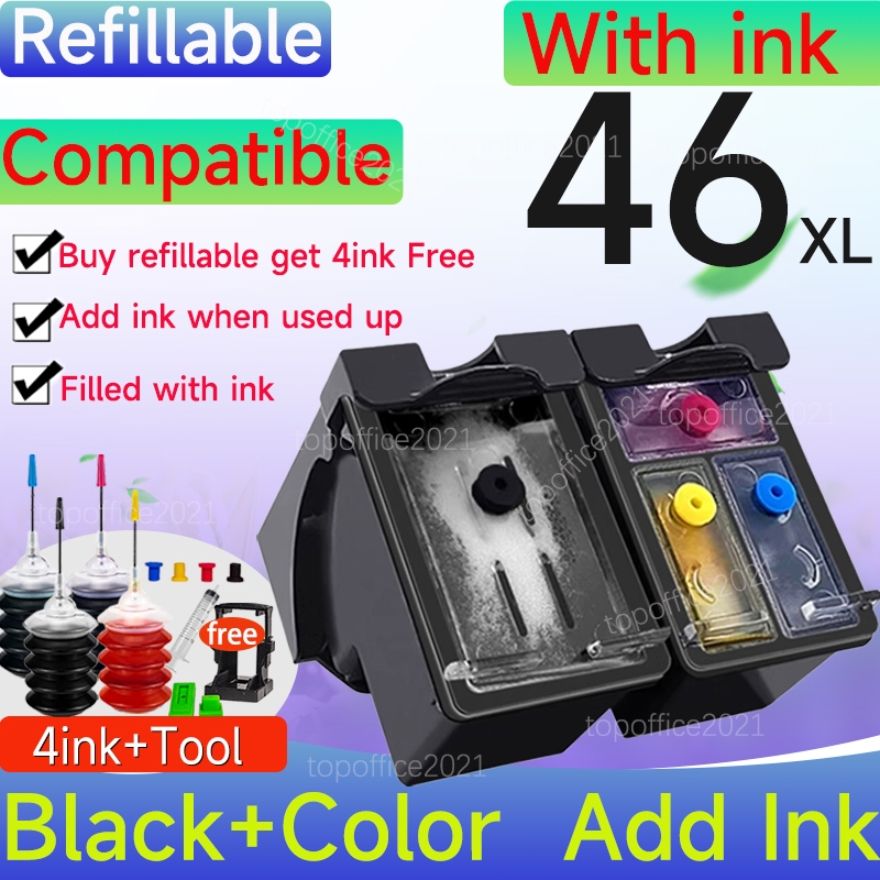 ใช้งานร่วมกับ HP 46 หมึก HP46XL ตลับหมึกรีฟิลสําหรับ HP 2020hc 2025HC 2520HC 2025 2529 4729