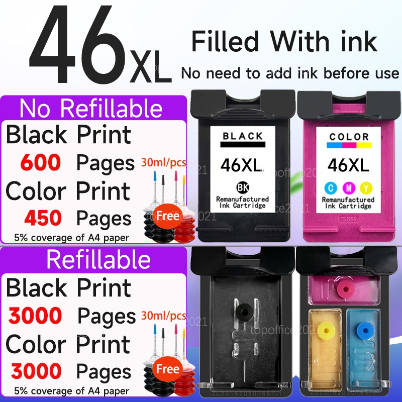 ใช้งานร่วมกับ hp 46 ตลับหมึก hp 46 สีดํา hp46 ตลับหมึกสําหรับ hp 2020hc 2025HC 2520HC 2025 2529 4729