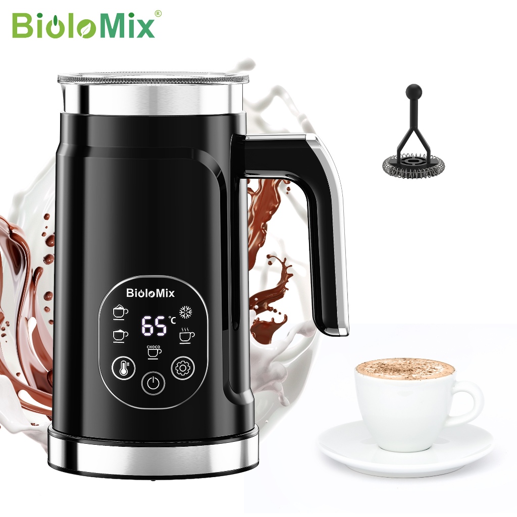 BioloMix เครื่องทำโฟมนม 5ใน1 รุ่นอัปเกรด พร้อมหน้าจอสัมผัส LED สำหรับลาเต้และกาแฟ ทำโฟมร้อน-เย็น