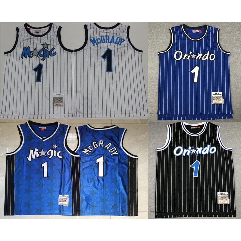 ใหม่ man Orlando Magic 1 Tracy McGrady เสื้อบาสเก็ตบอลปักย้อนยุค