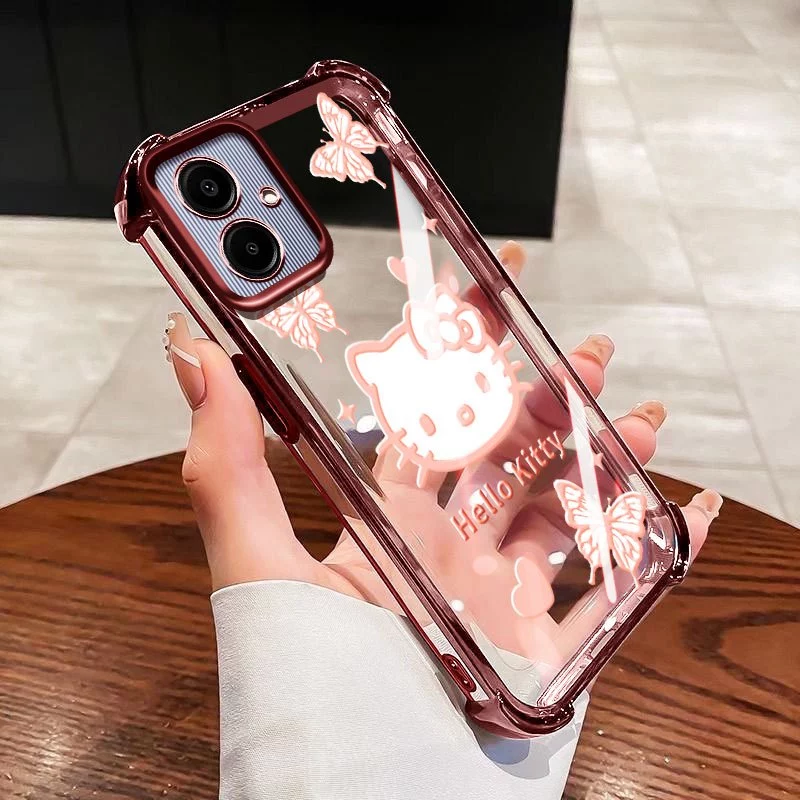 SAMSUNG YBDเคสโทรศัพท์สําหรับSamsung Galaxy A07 M07 F07 A06 A03 Core A04 A05 A04E F04 M04 A042F M05 F05 A032Fสีม่วงCat & ผีเสื้อสี่มุมAnti-Fallฝาครอบป้องกัน