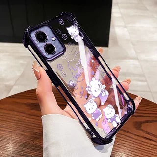 SAMSUNG YBDเคสโทรศัพท์สําหรับSamsung Galaxy A07 M07 F07 A06 A03 Core A04 A05 A04E F04 M04 A042F M05 F05 A032Fสีม่วงCat & ผีเสื้อสี่มุมAnti-Fallฝาครอบป้องกัน