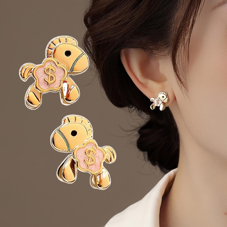 ต่างหูโพนี่ดอกไม้สีทองสไตล์ใหม่น่ารักเรียบง่ายหวานแฟชั่นต่างหูต่างหู