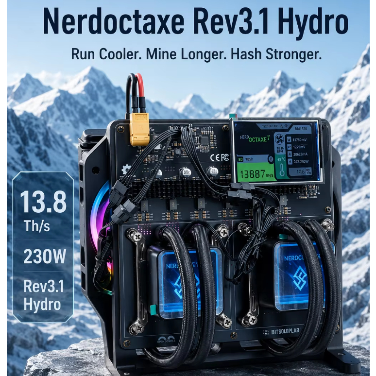 NerdOCTAxe Rev3.1 Hydro 13.8Th/s BM1370 ASIC SHA256 Solo Miner Liquid Cooling Bitcoin Miner