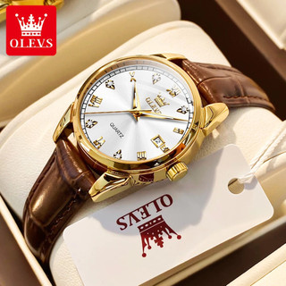 OLEVS Minimalist Watch For Women Waterproof Original Quartz Leather Strap Relo Luminous With Box Diamond Dial 6896